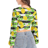 Lemon Lattice Women's Deep V-Neck Lantern Sleeve Crop Top - Objet D'Art