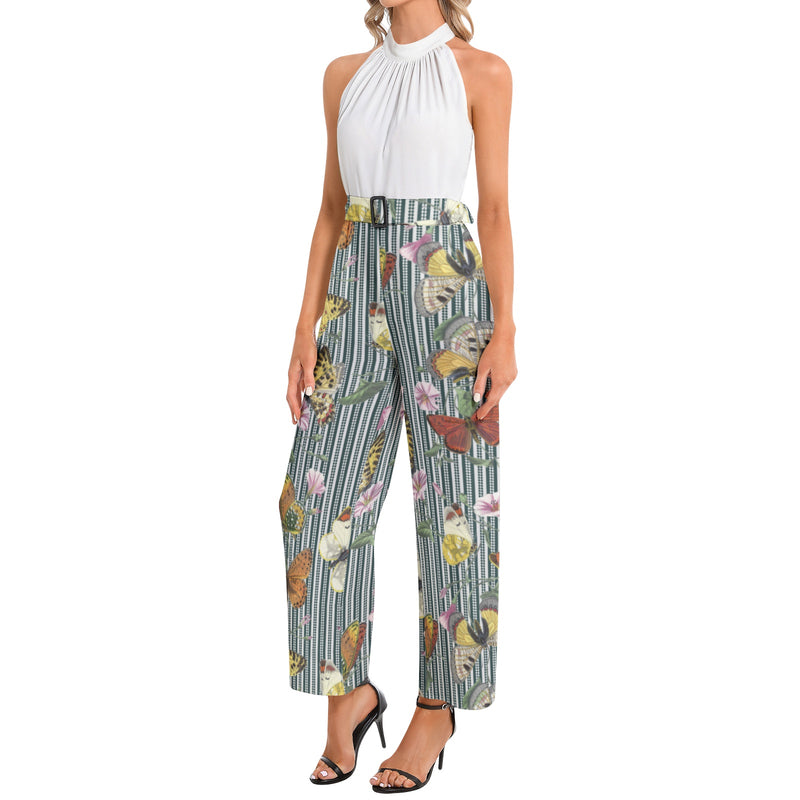 Halter Neck Buckle Belted Jumpsuit - Objet D'Art