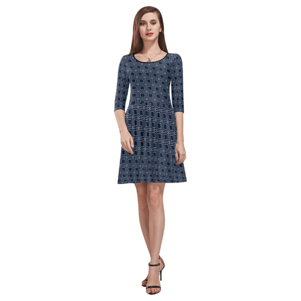 matrix square print 3 Tethys Half-Sleeve Skater Dress(Model D20)