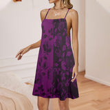 purple rose print 2 Drawstring Neck Sleeveless Dress (Model D68) - Objet D'Art