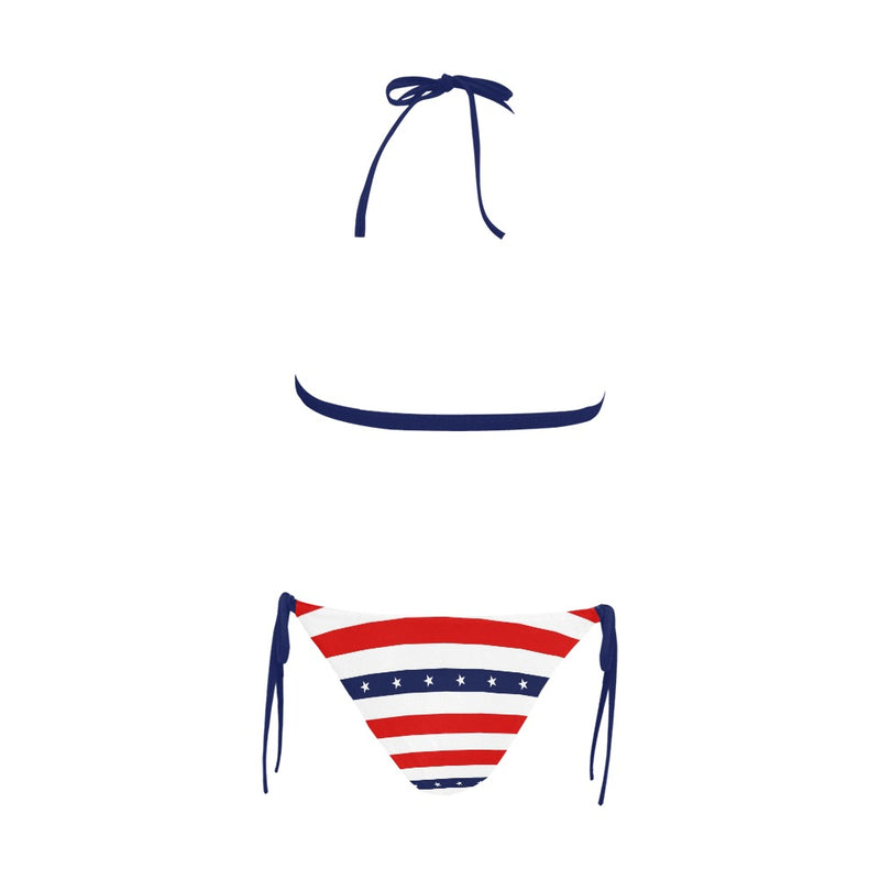 stars and stripes print 2 Buckle Front Halter Bikini Swimsuit (Model S08) - Objet D'Art
