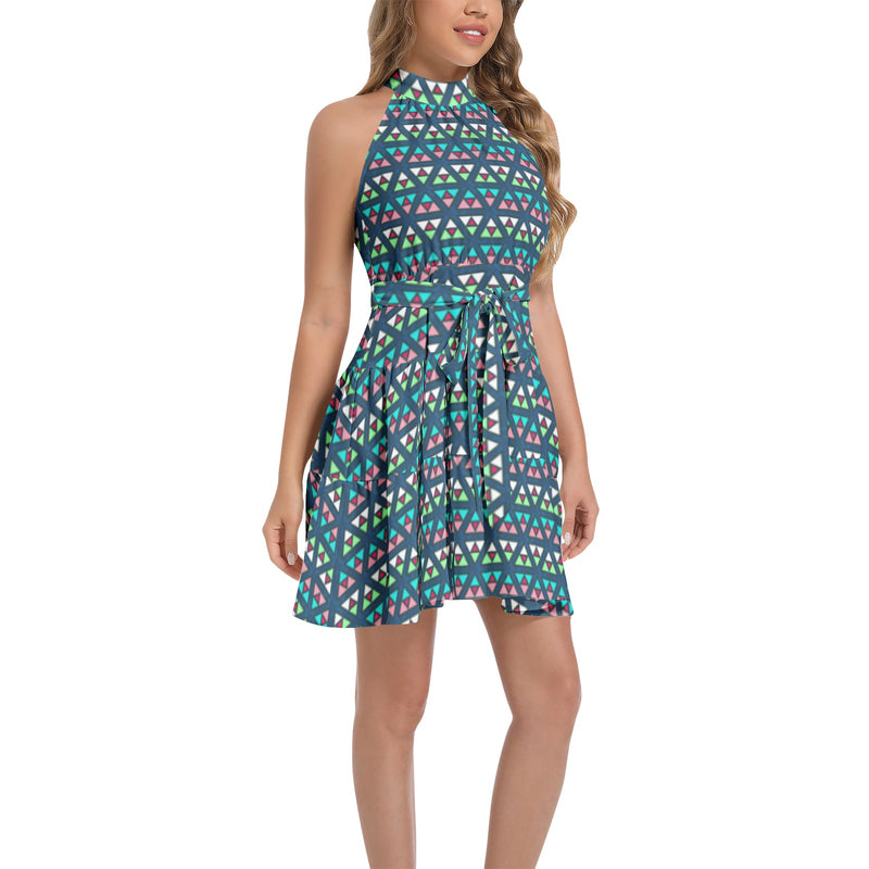 Triangle Ruffle Hem Belted Halter Dress - Objet D'Art