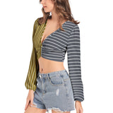 Antique Bronze & Gunmetal Women's Deep V-Neck Lantern Sleeve Crop Top - Objet D'Art