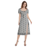 Knowledge Adinkra Puff Sleeve Split Thigh Midi Dress - Objet D'Art