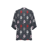 lips hex gray print Women's Kimono Chiffon Cover Up (Model H51) - Objet D'Art