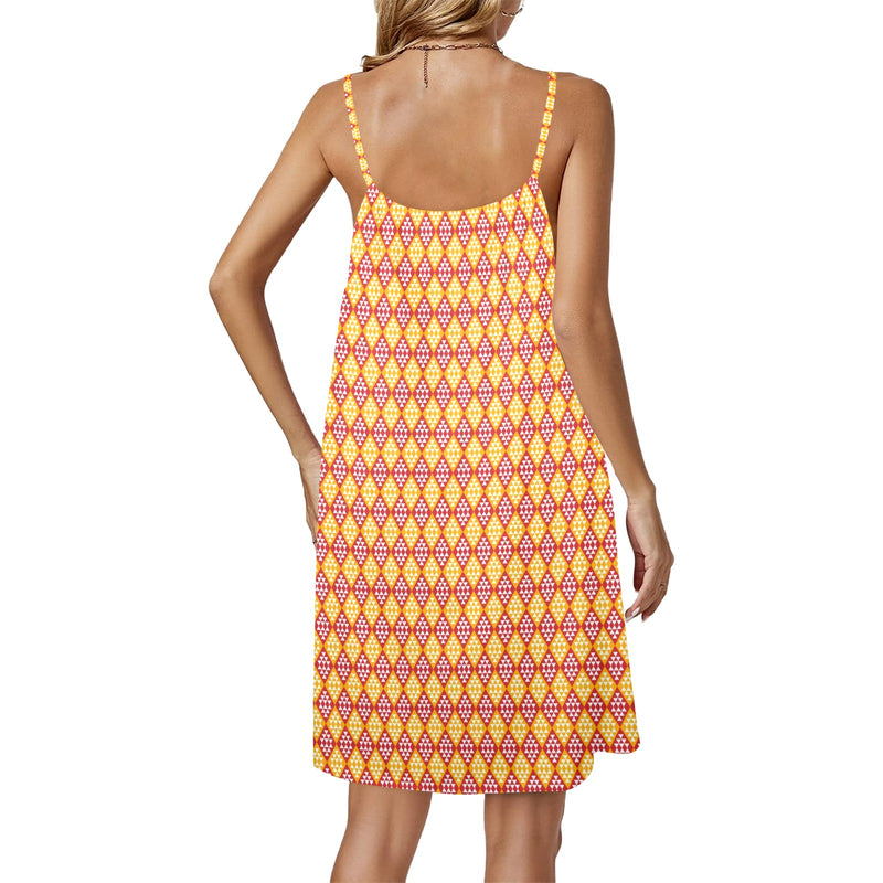 aut med diam print Drawstring Neck Sleeveless Dress (Model D68) - Objet D'Art