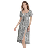 Knowledge Adinkra Puff Sleeve Split Thigh Midi Dress - Objet D'Art