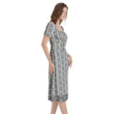 Knowledge Adinkra Puff Sleeve Split Thigh Midi Dress - Objet D'Art