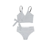 white dark blue striped print 2 Knot Side Bikini Swimsuit (Model S37) - Objet D'Art