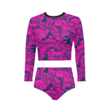 fuchsia pisces print 2 Long Sleeve Bikini Set (Model S27) - Objet D'Art