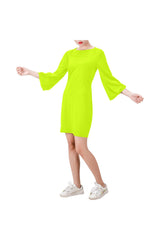 Neon Yellow Green Bell Sleeve Dress (Model D52) - Objet D'Art
