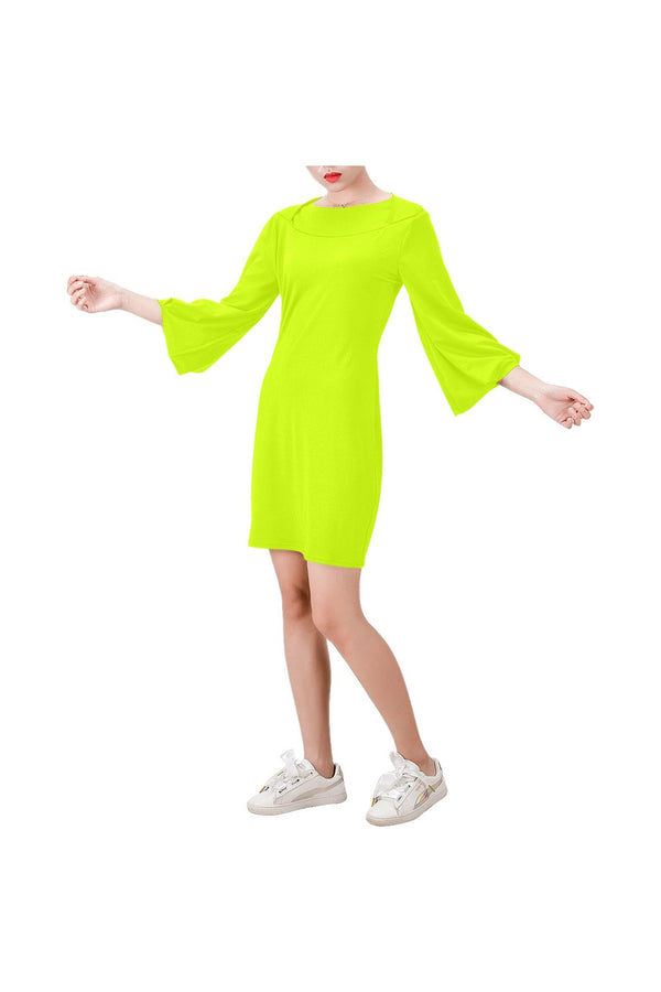 Neon Yellow Green Bell Sleeve Dress (Model D52) - Objet D'Art