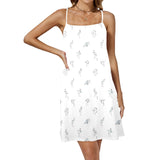 swan print asian print Drawstring Neck Sleeveless Dress (Model D68) - Objet D'Art