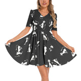 Nine Lives Short Sleeve Ruched Bust Flared Hem Dress - Objet D'Art
