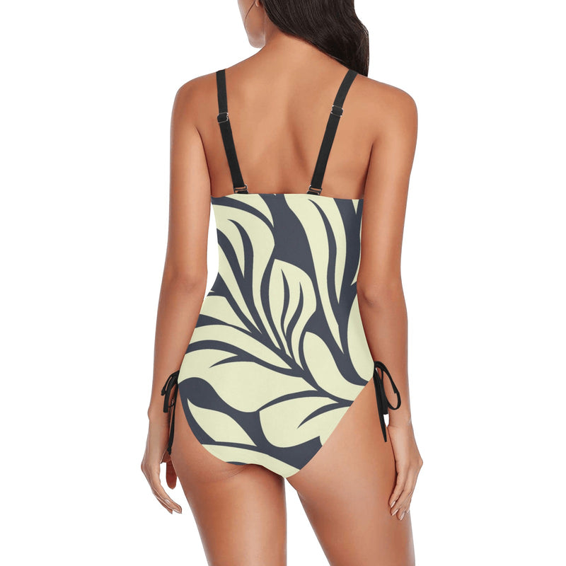 petal play print Drawstring Side One-Piece Swimsuit (Model S14) - Objet D'Art