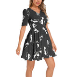 Nine Lives Short Sleeve Ruched Bust Flared Hem Dress - Objet D'Art