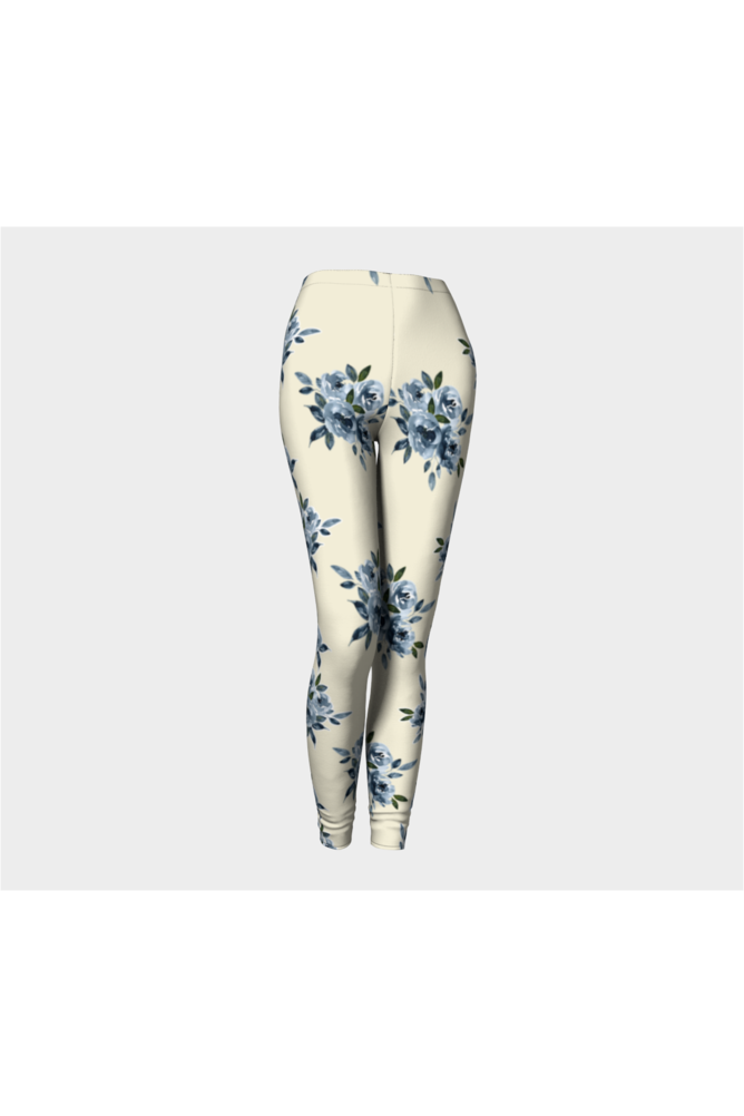 Blue Floral on Sweet Corn Premium Leggings - Objet D'Art