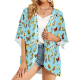 butterfly polkadots print Women's Kimono Chiffon Cover Up (Model H51)