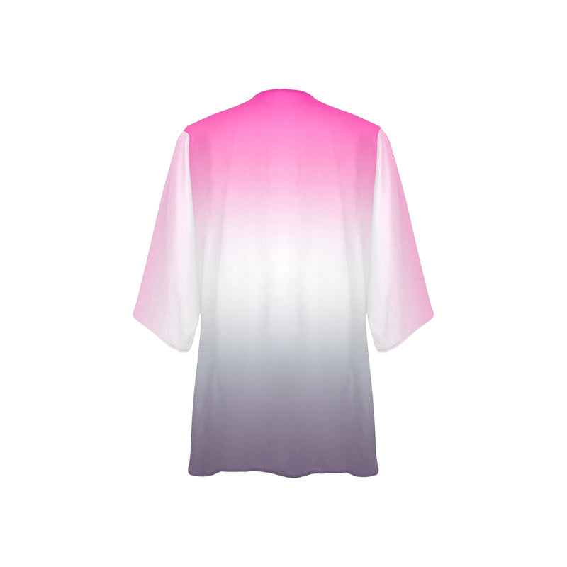 ombre fuchsia to grape Women's Kimono Chiffon Cover Up (Model H51) - Objet D'Art