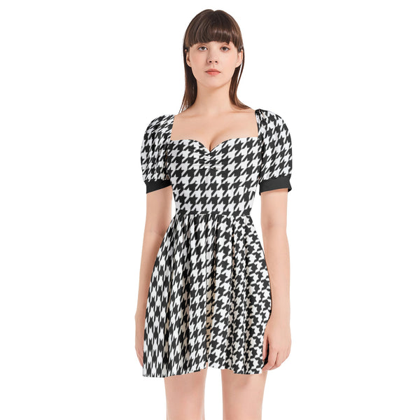 Puff Sleeve Sweetheart Neck Short Dress - Objet D'Art