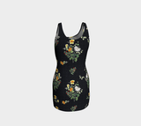Greek Key Floral Bodycon Dress - Objet D'Art