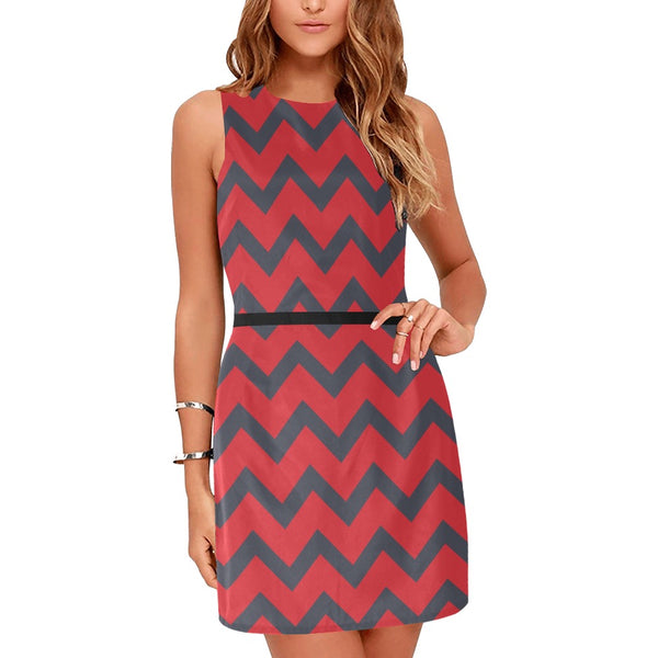 waves10 print Eos Women's Sleeveless Dress (Model D01) - Objet D'Art