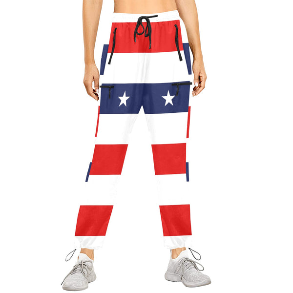 red white blue star and stripes print Women's Quick Dry Cargo Sweatpants (Model L65) - Objet D'Art