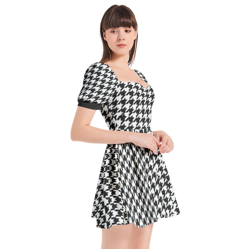 Puff Sleeve Sweetheart Neck Short Dress - Objet D'Art