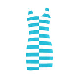 blue white altered striped print Medea Vest Dress (Model D06) - Objet D'Art