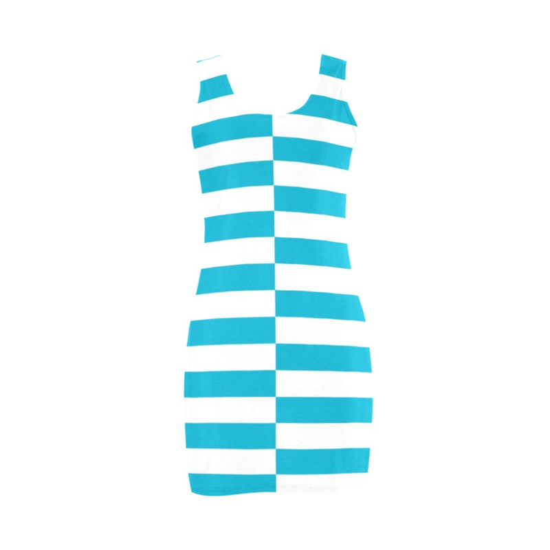 blue white altered striped print Medea Vest Dress (Model D06) - Objet D'Art