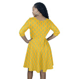dark continent print 3 Half Sleeve Skater Dress (Model D61) - Objet D'Art