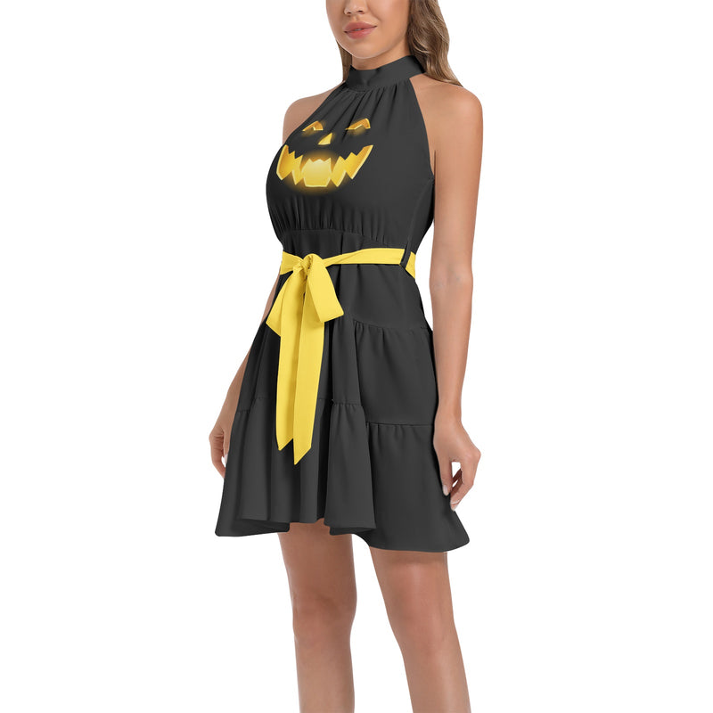 Jack O Lantern Ruffle Hem Belted Halter Dress S Jack O Lantern Ruffle Hem Belted Halter Dress S