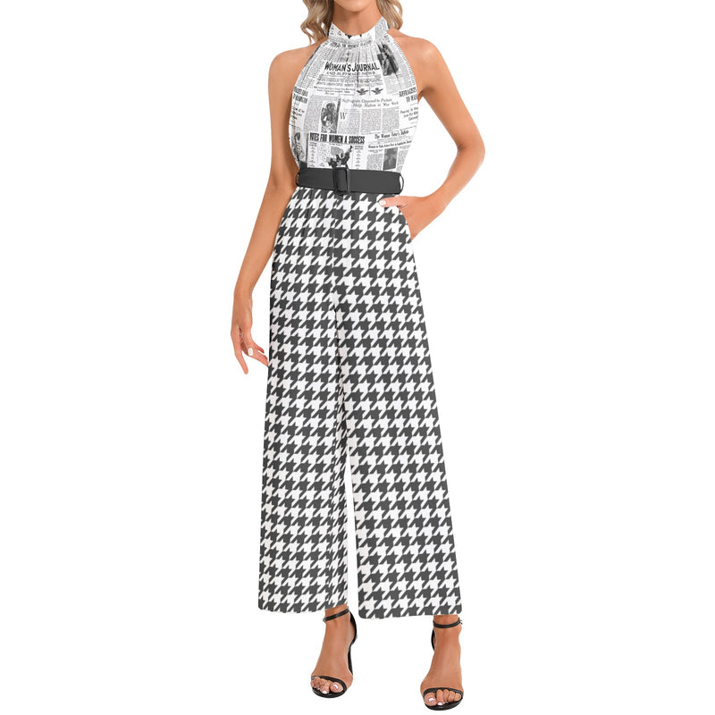 Halter Neck Buckle Belted Jumpsuit - Objet D'Art