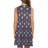 FUCHSIA LIPS POLYGLOT grey hex two tone print 2 Sleeveless A-Line Pocket Dress (Model D57) - Objet D'Art