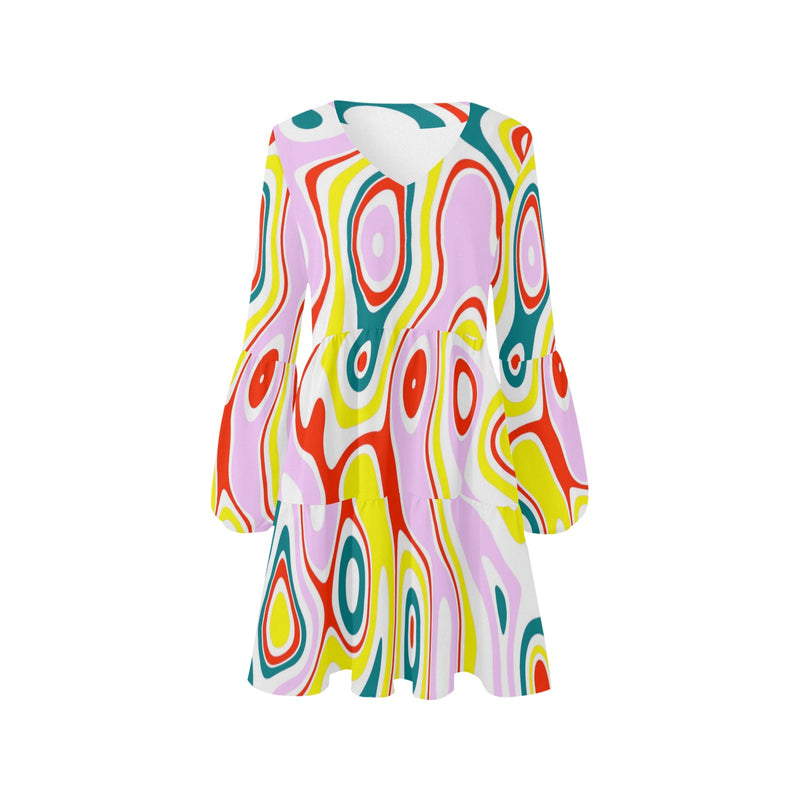 colored splat print 2 V-Neck Loose Fit Dress (Model D62) - Objet D'Art