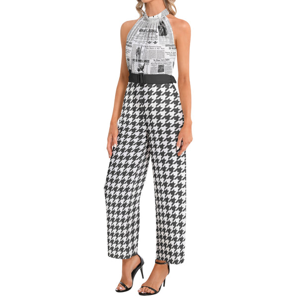 Halter Neck Buckle Belted Jumpsuit - Objet D'Art