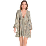 Lantern Sleeve Deep V-Neck Short Dress - Objet D'Art