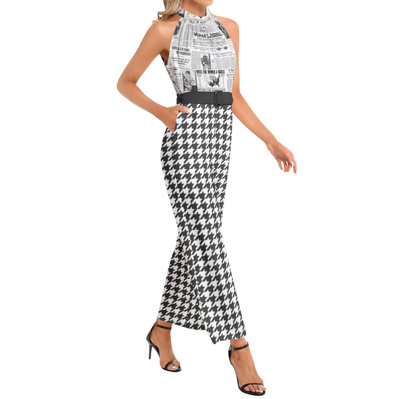Halter Neck Buckle Belted Jumpsuit - Objet D'Art