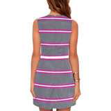 MICRO STRIPE 3 BAND GRAY PRINT 2 Eos Women's Sleeveless Dress (Model D01) - Objet D'Art