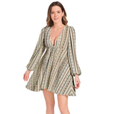 Lantern Sleeve Deep V-Neck Short Dress - Objet D'Art