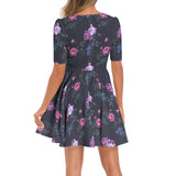 Royal Roses Short Sleeve Ruched Bust Flared Hem Dress - Objet D'Art