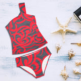 trible scroll print 2 Women's One Shoulder Backless Swimsuit (Model S44) - Objet D'Art