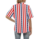 stars and stripes striped print 3 All Over Print Hawaiian Shirt for Women (Model T58) - Objet D'Art