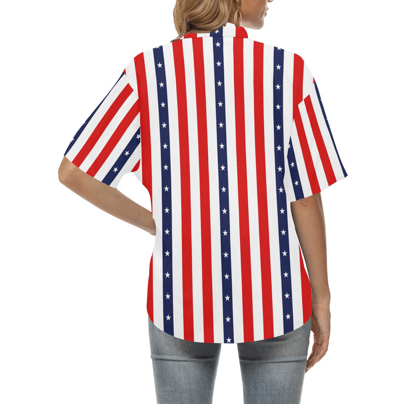 stars and stripes striped print 3 All Over Print Hawaiian Shirt for Women (Model T58) - Objet D'Art