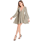 Lantern Sleeve Deep V-Neck Short Dress - Objet D'Art
