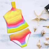 spectral gradient print Women's One Shoulder Backless Swimsuit (Model S44)