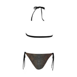 bronze print 2 swimsuit Buckle Front Halter Bikini Swimsuit (Model S08) - Objet D'Art