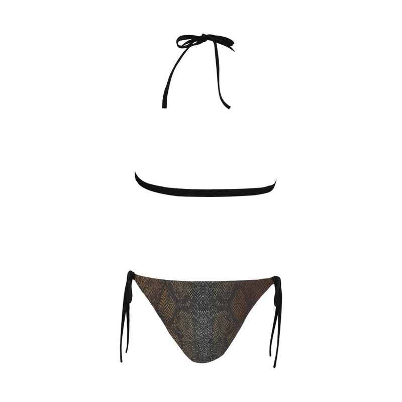 bronze print 2 swimsuit Buckle Front Halter Bikini Swimsuit (Model S08) - Objet D'Art