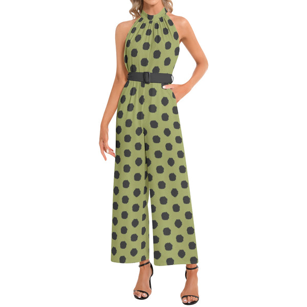Halter Neck Buckle Belted Jumpsuit - Objet D'Art