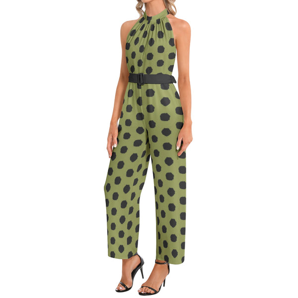 Halter Neck Buckle Belted Jumpsuit - Objet D'Art